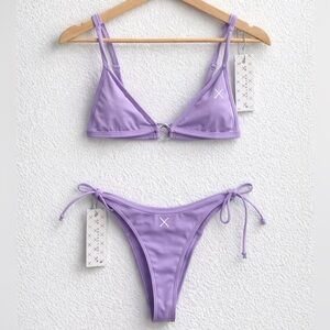 Boutine LA Lilac Bikini Set NWT size M Strappy Underburst Ring Thong Lavander